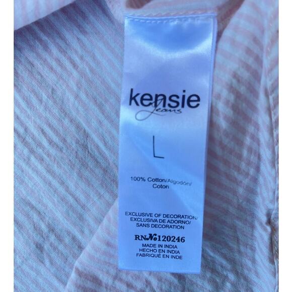 Kensie Jeans Striped Button Front Cotton Blouse with Tie Sleeves – Size Large - Picture 7 of 8